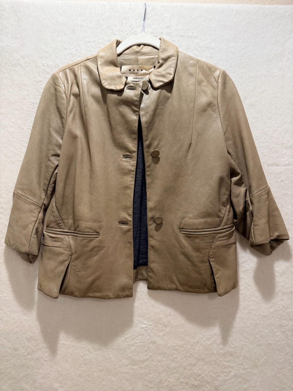 Marni minimalist leather jacket cropped 34 sleeve italian size 38 Quiet Luxury - Picture 5 of 13